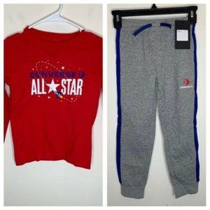 NWT Converse All Star Youth Boys Size 7 Red/Grey Pants & Shirt Set MSRP $44